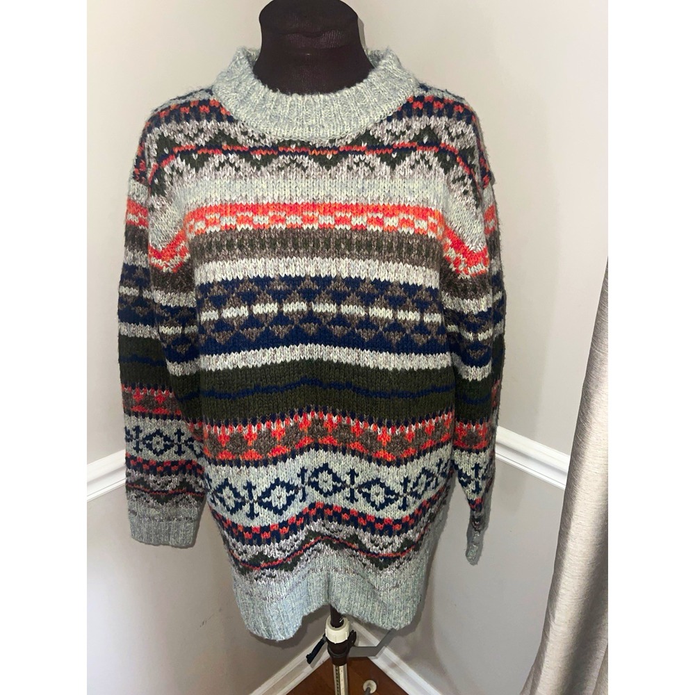 Consensus Sportswear Vintage Fair Isle Wool Bl Crewneck Sweater M Ski Oversize